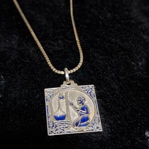 🛐Vintage 925 Sterling Silver Blue Enamel Italy Water Well Pendant Necklace